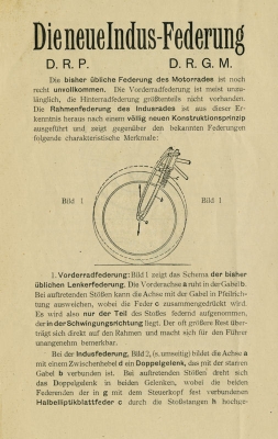 Indus motorcycle 350 ccm brochure ca. 1925