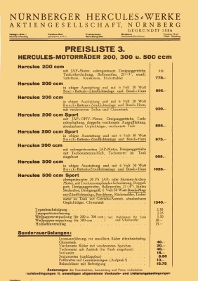 Hercules Preisliste 3 1930