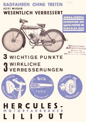 Hercules Motorfahrrad Liliput Prospekt 1933