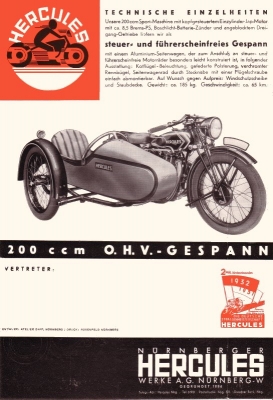 Hercules 200ccm Touren- u. Sportmaschine Prospekt 1933