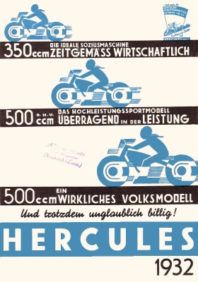 Hercules 350 + 500ccm models brochure 1932