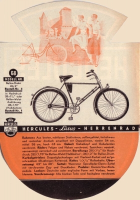 Hercules Fahrrad Programm ca. 1936