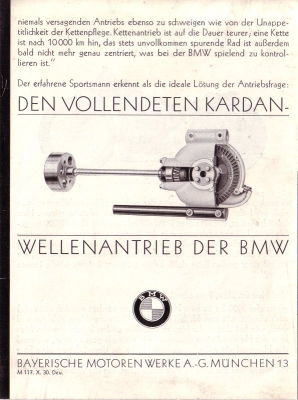 BMW Kardanwelle u. Motorrad Prospekt 10.1930