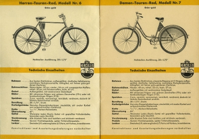 Hercules Fahrrad Programm ca. 1938