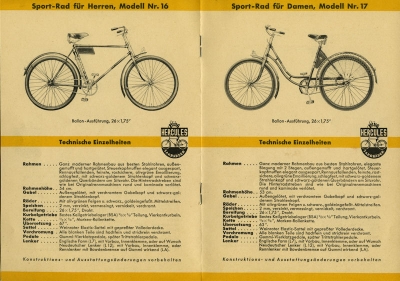 Hercules Fahrrad Programm ca. 1938