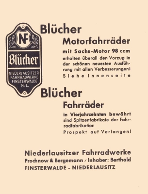 Bluecher Motorfahrrad Prospekt ca. 1938