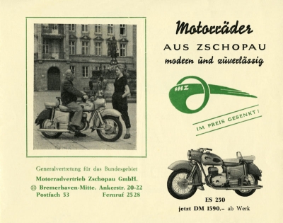 MZ 125/2, ES 250 und Simson 425S Prospekt ca. 1958