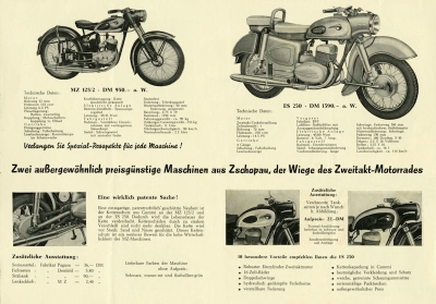MZ 125/2, ES 250 und Simson 425S Prospekt ca. 1958