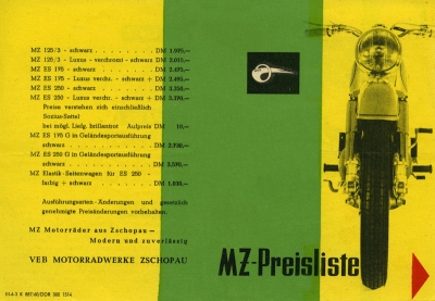 MZ Preisliste 1960