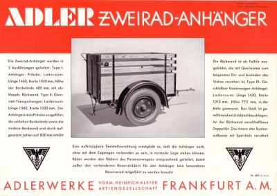 Adler Zweirad Anhänger Prospekt 1932
