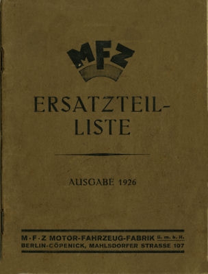 M.F.Z. Ersatzteilliste Ausgabe 1926