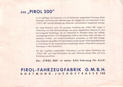 Pirol 200 Roller Prospekt ca. 1951