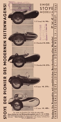 Stoye sidecar program 1936