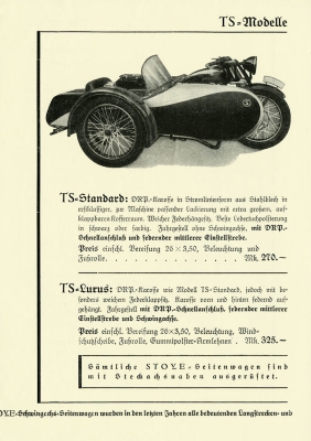 Stoye sidecar program 1934