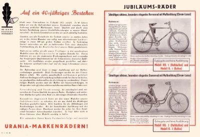 Urania Fahrrad Prospekt 1935