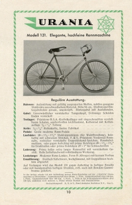 Urania bicycle program 1928