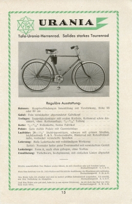 Urania Fahrrad Programm 1928