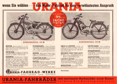 Urania Motorfahrrad Prospekt 2.1937