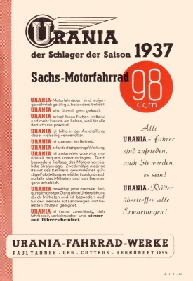 Urania Motorfahrrad brochure 2.1937