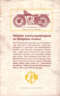 FN 350 ccm Luxus Prospekt 1930er Jahre