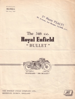 Royal Enfield Bullet 346cc. test 1950