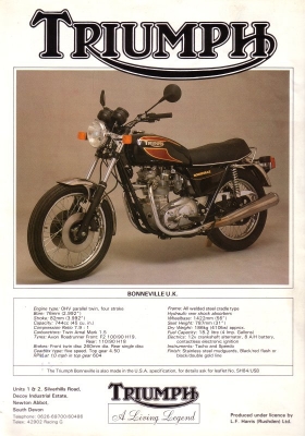 Triumph Bonneville UK Prospekt 1986