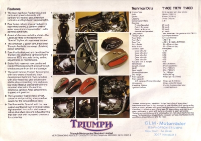 Triumph T 140D Bonneville Special brochure 1970s