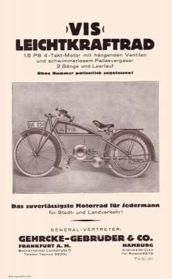 VIS Leichtkraftrad 1,5 PS Prospekt 1920er Jahre