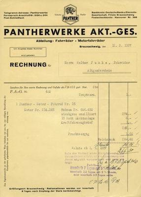 Panther letter 1937