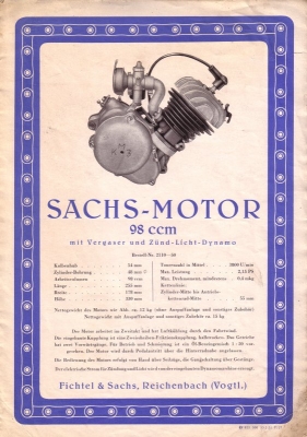 Sachs 98ccm Motor Prospekt ca. 1950