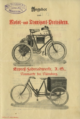 Express Motor- und Transport Dreiräder Prospekt 1899