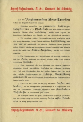 Express Motor- und Transport Dreiräder Prospekt 1899