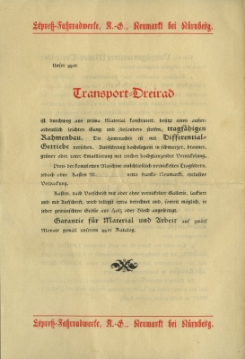 Express Motor- und Transport Dreiräder Prospekt 1899