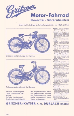 Gritzner motorcyle brochure ca. 1933