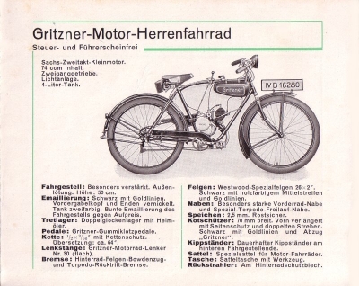Gritzner Fahrrad und Motor-Fahrrad Prospekt ca. 1933