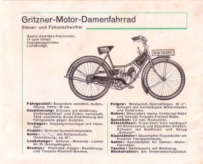 Gritzner Fahrrad und Motor-Fahrrad Prospekt ca. 1933