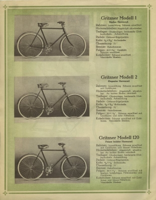 Gritzner Fahrrad Prospekt 1920er Jahre