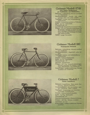 Gritzner Fahrrad Prospekt 1920er Jahre