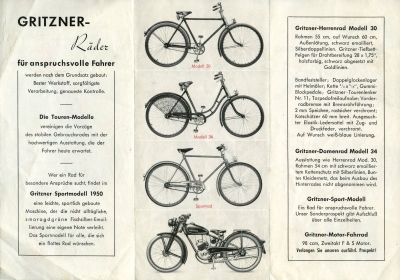 Gritzner Fahrrad und Motor-Fahrrad Prospekt 1950