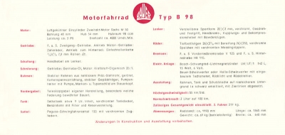 Bauer B 98 Prospekt 1950er Jahre