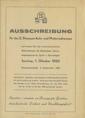Ausschreibung Dessau 1.10.1950