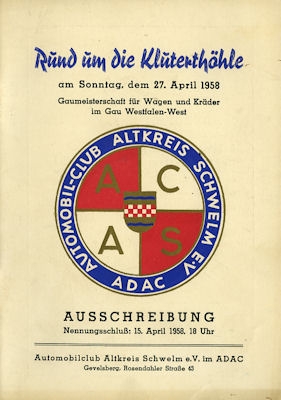 Ausschreibung Rund um die Kluterhöhle 4.1958