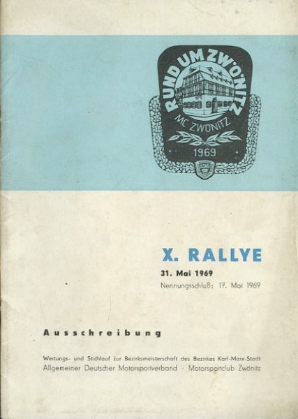 Auschreibung Rallye Rund um Zwönitz 31.5.1969