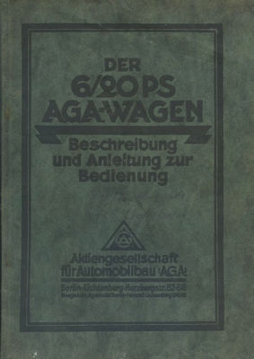 AGA 6/20 HP owner`s manual 1920s