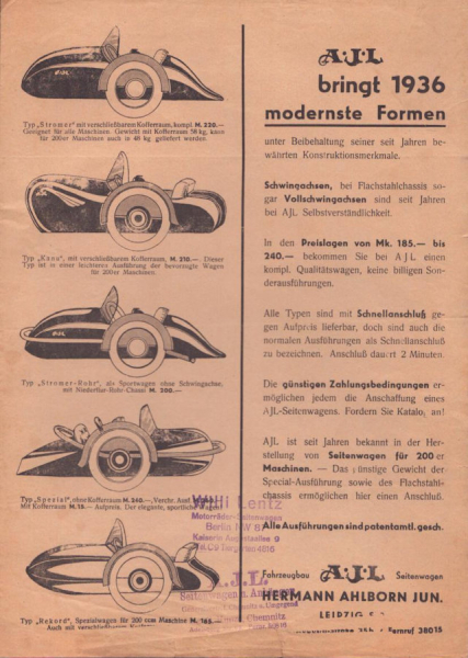 AJL Seitenwagen Prospekt 1936