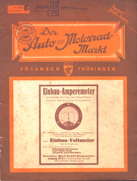 Der Auto u. Motorrad Markt Pößneck 1932 Heft 65