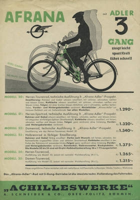 Achilles Afrana bicycle brochure 1930s