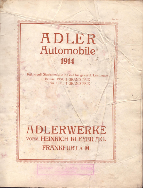 Adler Automobile Katalog 1914