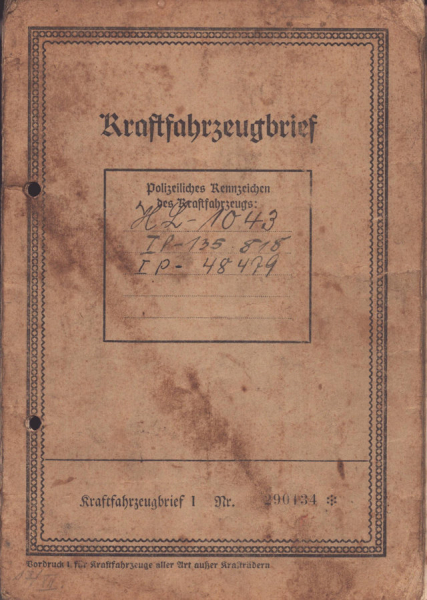 Adler Trumpf Junior 996 ccm Fahrzeugbrief 1935