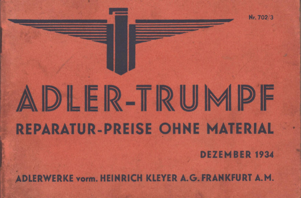 AdlerTrumpf Reparatur Preise 12.1934